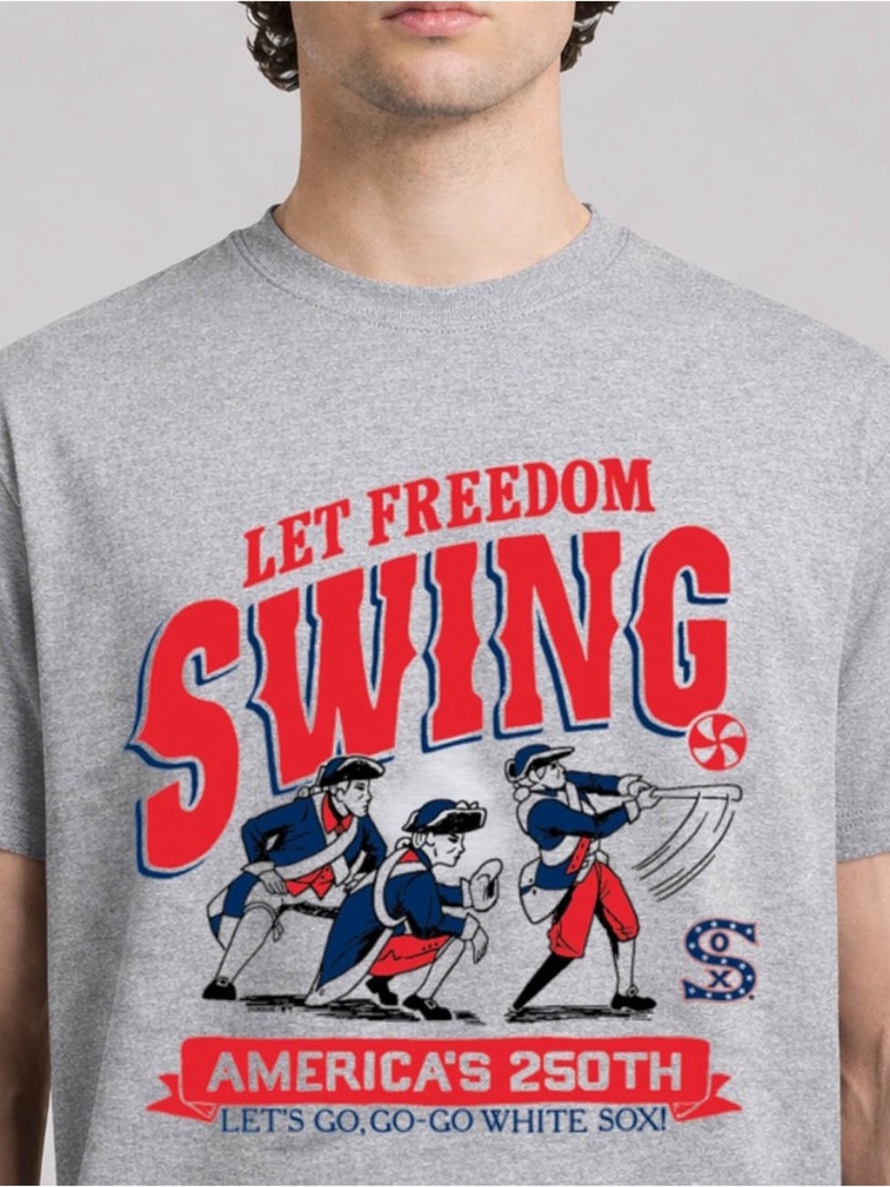 HOMAGE Grey Graphic 'Let Freedom Swing' Tee with Red & Blue Art